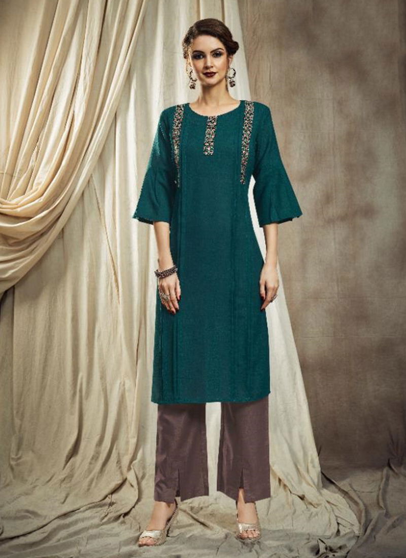 Nitu Cotton Slub Designer Embroidered Kurti With New Cotton With Pattern Pant Collection 2001-2006